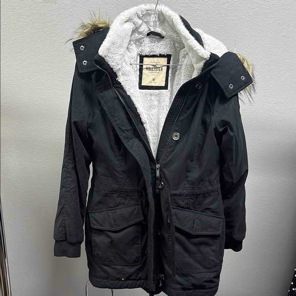 Hollister Black Jacket with Faux Fur Trim - Picture 1 of 3